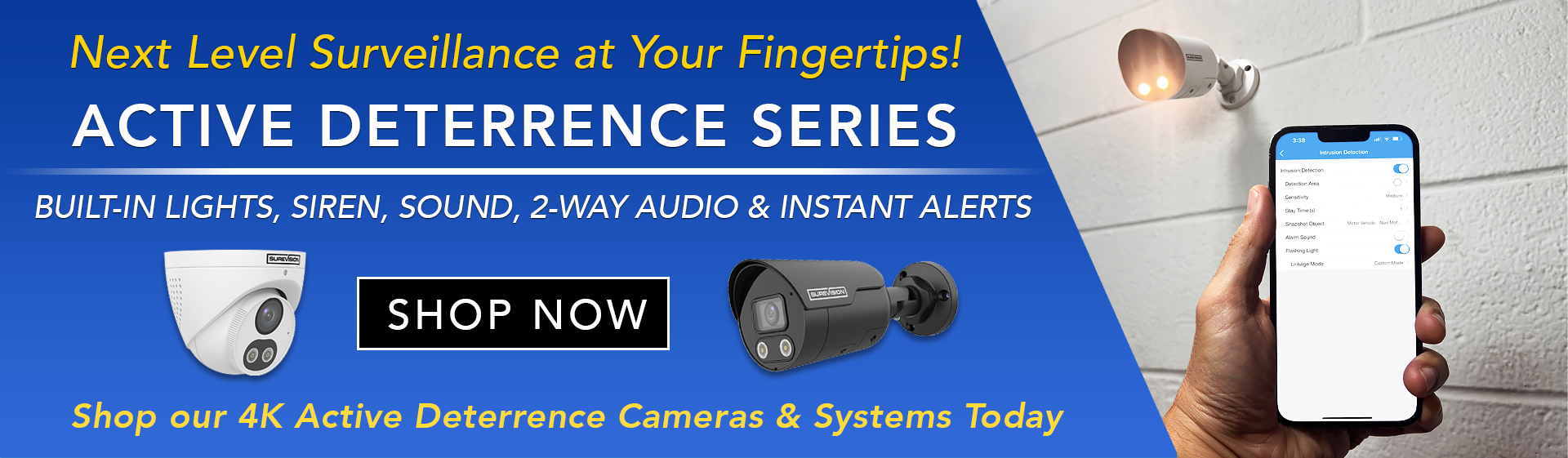Aciive Deterrent Cameras and Systems with Lights and Alerts